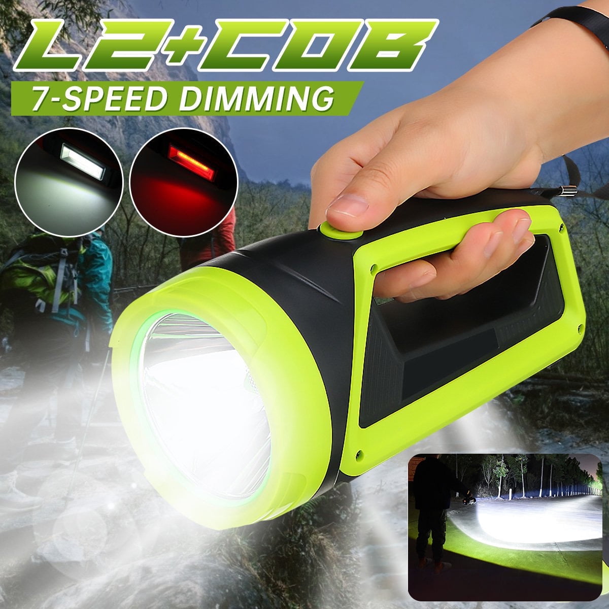 100000LM Super Bright Spotlight, LED Flashlight Rechargeable Hand Flashlight, Portable Handheld Searchlight, Waterproof Outdoor Torch Light for Security, Camping, Hunting, Hiking, Green
