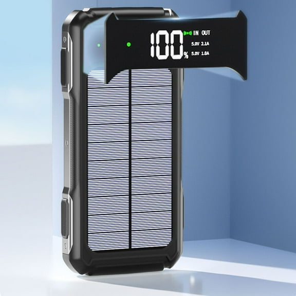 100000mAh Large Capacity Solar Power Bank Solar Mobile Power Portable Charger Built-in 4 Cables LED Display External Battery Pack for All Cell Phones & Electronic Devices Perfect for Camping Travel