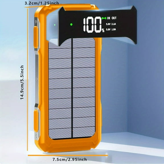100000mAh Large Capacity Solar Power Bank Solar Mobile Power Portable Charger Built-in 4 Cables LED Display External Battery Pack for All Cell Phones & Electronic Devices Perfect for Camping Travel