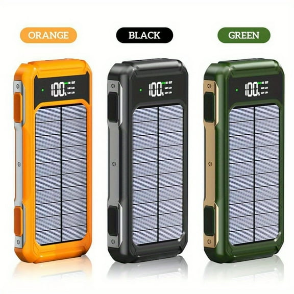 100000mAh Large Capacity Solar Power Bank Solar Mobile Power Portable Charger Built-in 4 Cables LED Display External Battery Pack for All Cell Phones & Electronic Devices Perfect for Camping Travel