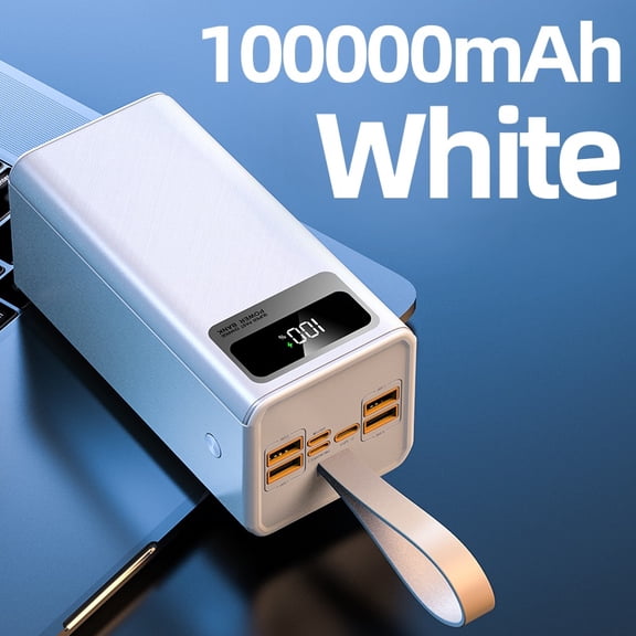 100000mAh Power Bank with 22.5W Fast Charge, Digital Display, Mirror Screen, LED Light, Multiple Ports for Travel & Camping