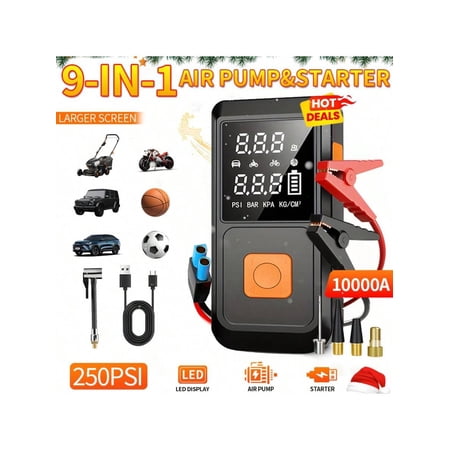 10000A Peak Car Jump Starter with 150PSI Air Compressor, 9-in-1 Digital Tire Inflator. Perfect Gift For 2026.