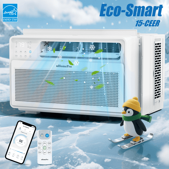10,000 BTU Window Air Conditioner w/ 4 Modes - Cools up to 450 Sq. Ft, Uhomepro Air Conditioners w/ Washable Filter & Adjustable Window Fit, Energy Saving 38%, 15-CEER