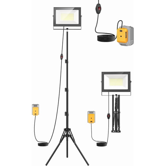 10000LM LED Work Lights with Stand Compatible with Dewalt 20V Battery, 100W Portable Tower Tripod Flood Light with 13FT Cord for Workshop Construction Outdoor Job Site, Battery Not Included