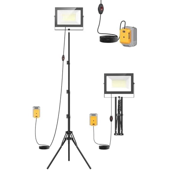10000LM LED Work Lights with Stand Compatible with Dewalt 20V Battery, 100W Portable Tower Tripod Flood Light with 13FT Cord for Workshop Construction Outdoor Job Site, Battery Not Included