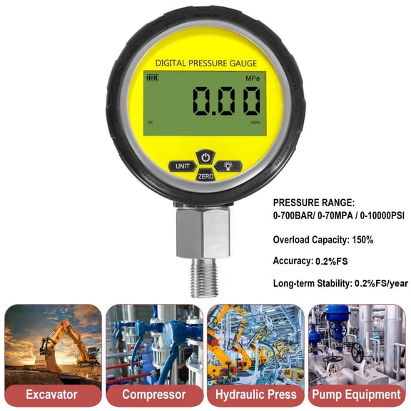 10000PSI Digital Hydraulic Pressure Gauge Manometer 1/4" NPT 700BAR/70Mpa New