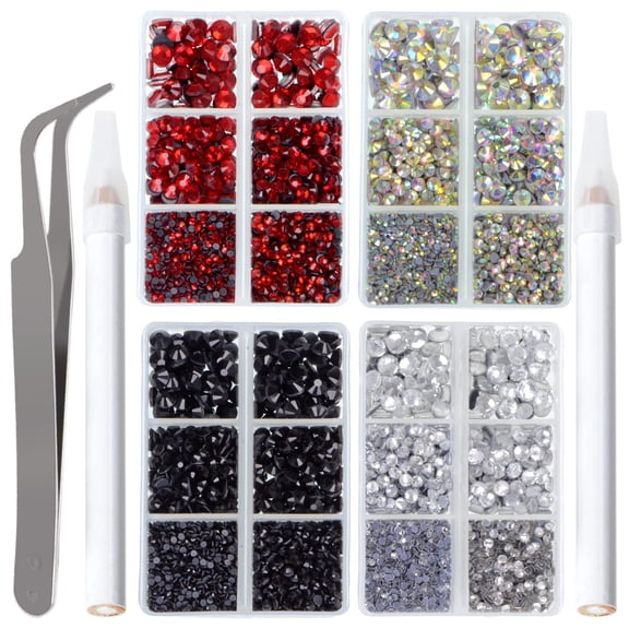 10000Pcs Pieces Flat Back Gems Round Crystal Rhinestones 5 Sizes (2-6.5 mm) with Pick Up Tweezer and Rhinestones Picking Pen for Crafts Nail Face Art Clothes Shoes Bags DIY (Crystal AB)