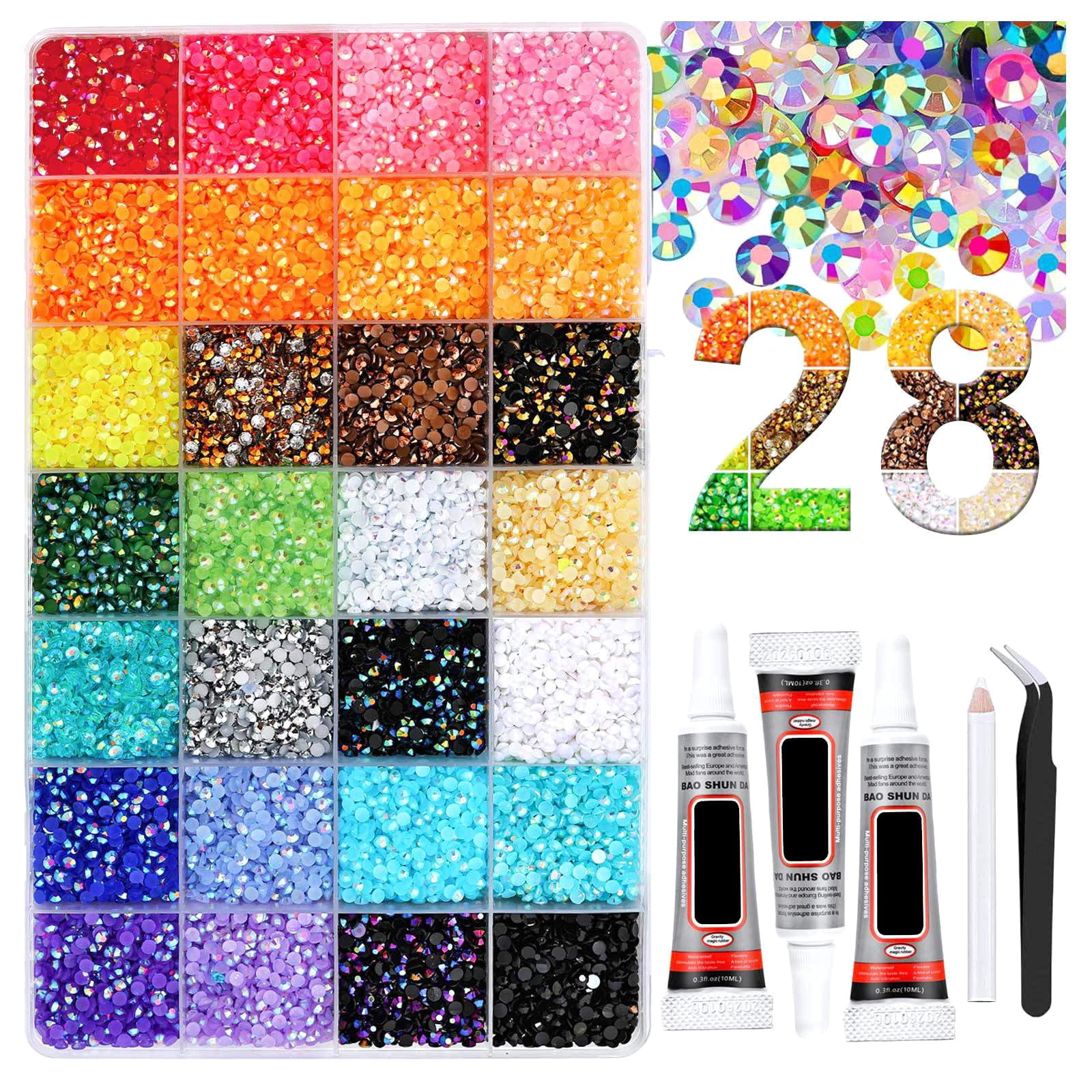 10000Pcs Resin Jelly Rhinestones – 3mm Flatback Gems for Bedazzling, Color-Changing Coating, with Tweezers & Jewelry Glue for Nail Art, Diamond Art, Crafts