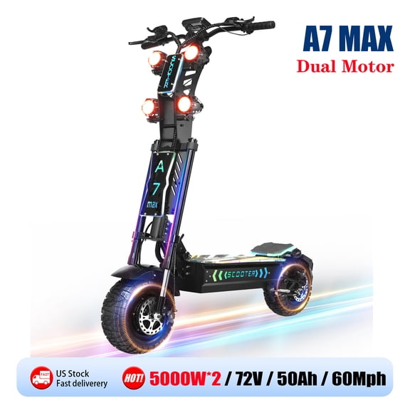 10000W Dual Motor, 60MPH A7 Max Folding Electric Scooter for Adult, 13" 72V 50Ah 72Miles Off Road Fast Electric Scooter for Teens