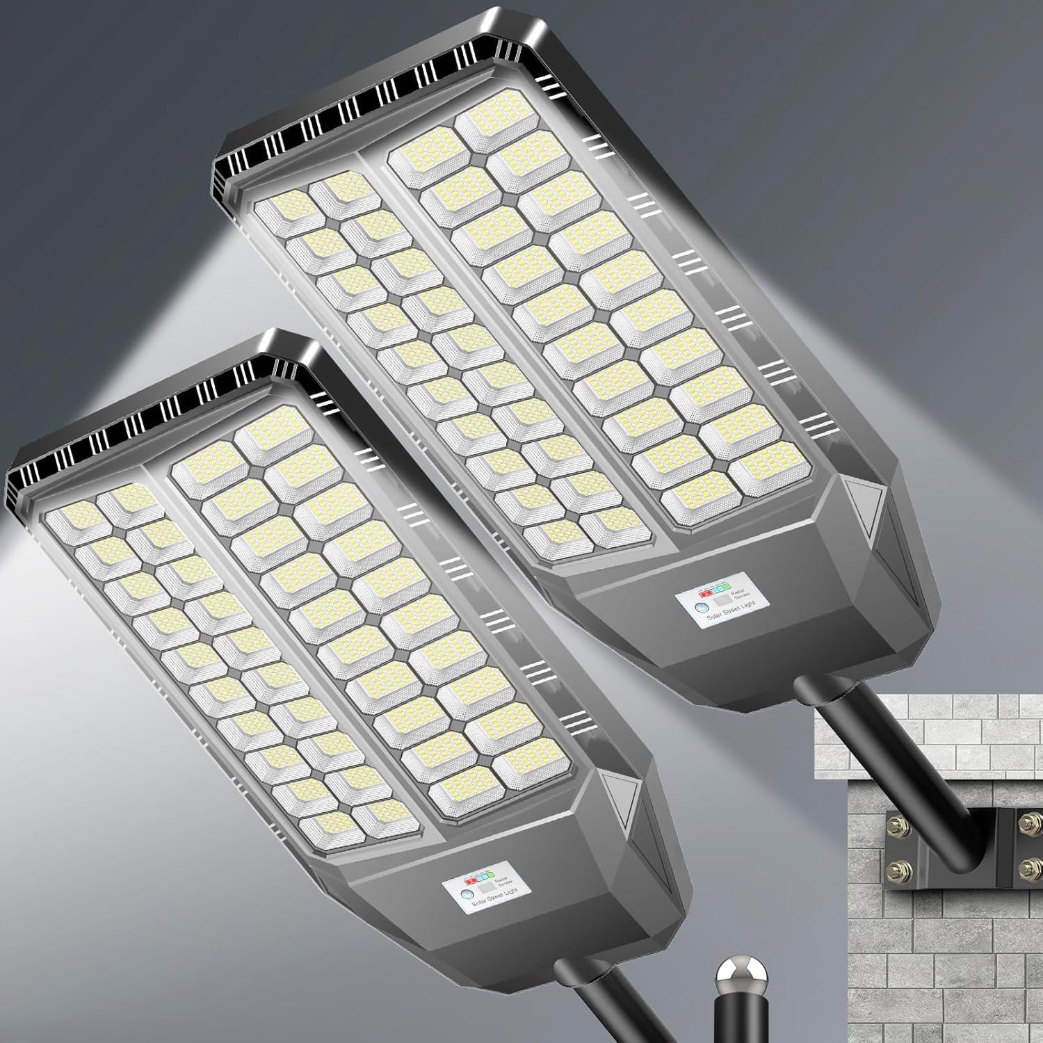 10000W Pro Large Solar Street Light – Commercial Grade LED Flood Light, Motion Sensor & Dusk-to-Dawn, IP67 Waterproof, Outdoor Lighting for Yard, Driveway, Parking, 2-Pack