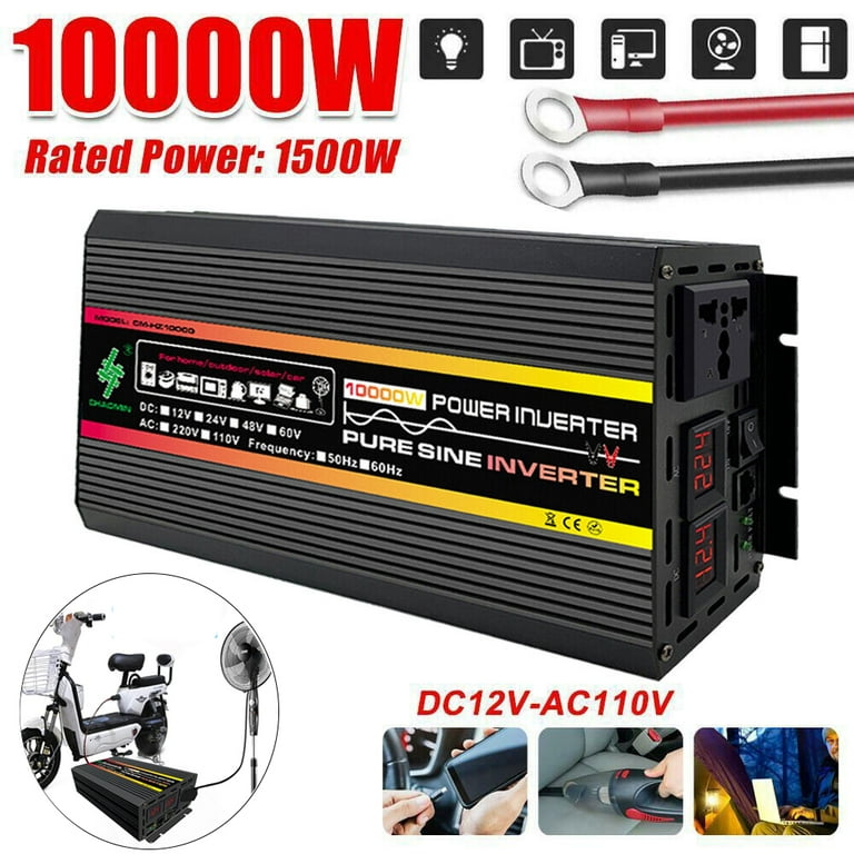 Car Power Inverter 1500W 3000W DC 12V to AC 110V Pure Sine Wave Solar  Converter