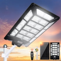MUCH 10000W Commercial Solar Street Light with Motion Sensor & Auto-Dimmable, Dusk till Dawn, Super Large Parking Lot Lights, IP67 Waterproof 9000K Outdoor Security Lights with Pole