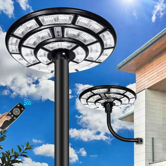 10000W Solar Street Lights Outdoor 360 Wide-Angle, IP66 Waterproof Radar Sensor Solar Parking Lot Light with Remote, 12H Endurance for Garden/Yard/Road (Black)
