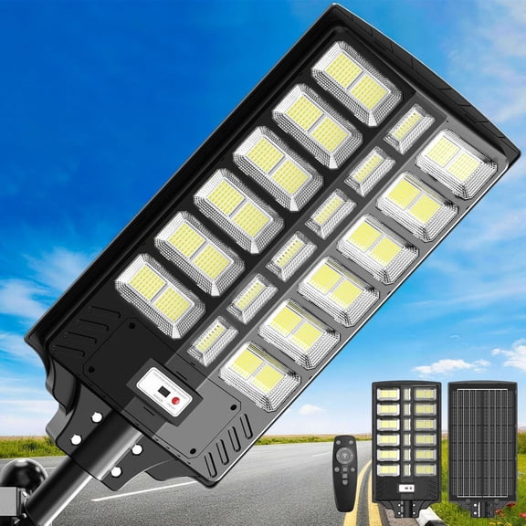 10000W Solar Street Lights Outdoor , Large Commercial Solar Pole Light for Parking Lot with Radar Motion Sensor, IP67 Dusk to 6500K LED Area Flood Lighting for Yard, Patio
