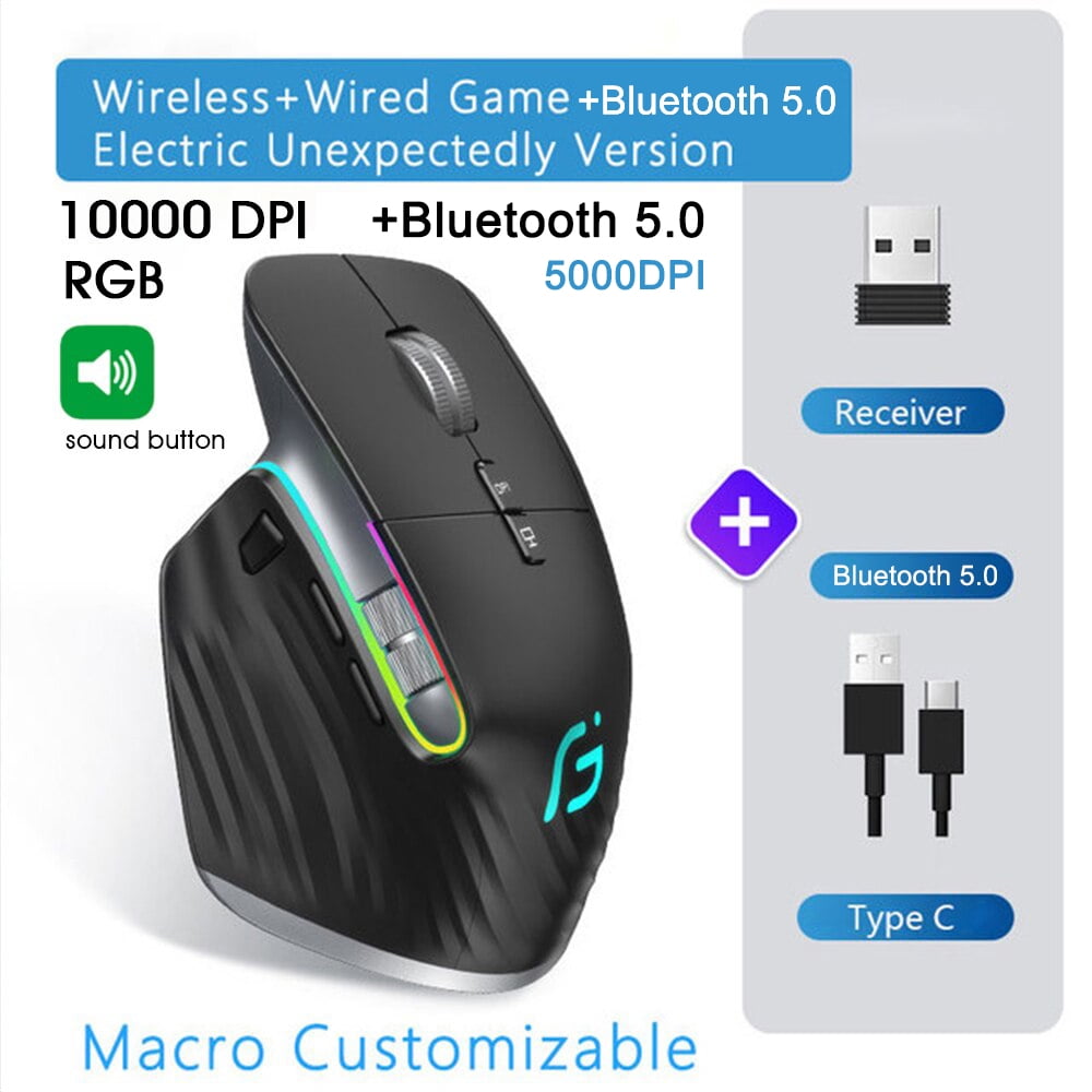 10000dpi Wireless Gaming Mouse 2.4G Bluetooth Rechargeable Colorful