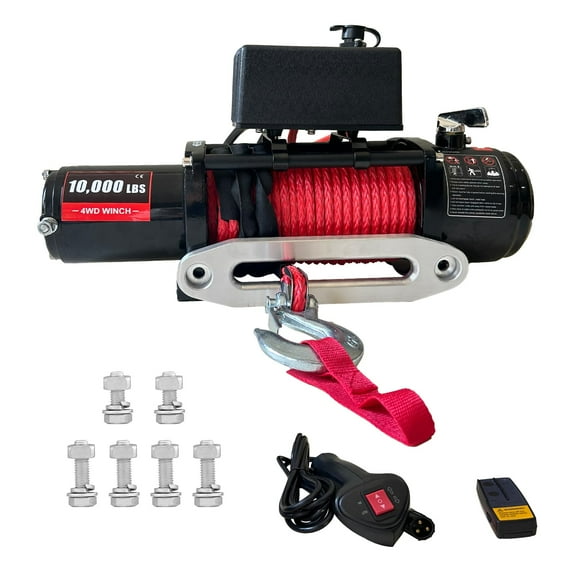 10000lbs Electric Winch, Waterproof IP67 85ft Red Synthetic Rope Truck Winch with Wireless Handheld Remote, 12V Power Winch Winch for Towing UTV Off Road Vehicle