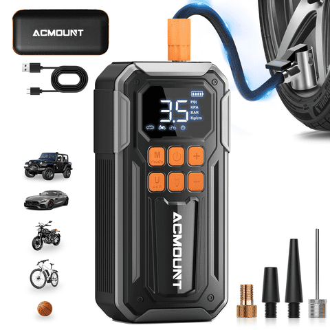 Tire Inflator, Acmount 160PSI Air Pump For Car Tires, 10000mAh Rechargeable Fast Inflation Tire Pump with LED Light and Auto Shut-Off Function for Car, Motorcycle, Bicycle, Balls