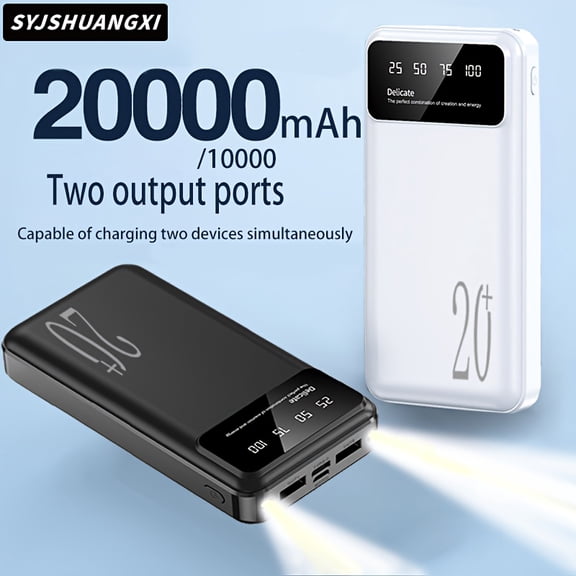 10000mAh 20000mAh High Capacity Portable Power Bank, Dual Input Micro Type-C Dual Output USB Charger with Digital Display Dual LED Lights, Safe Stable Polymer Battery Mobile Power Supply