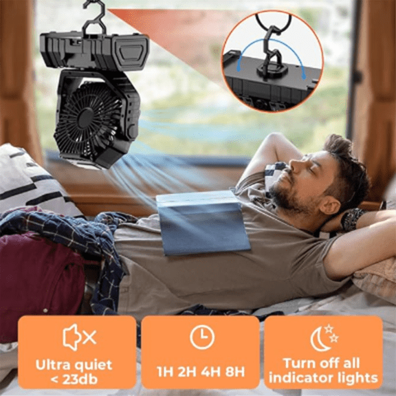 10000mAh Battery Fan Rechargeable with Hook&Bright LED Light Remote Control Timer Auto Oscillation Cordless Fan B