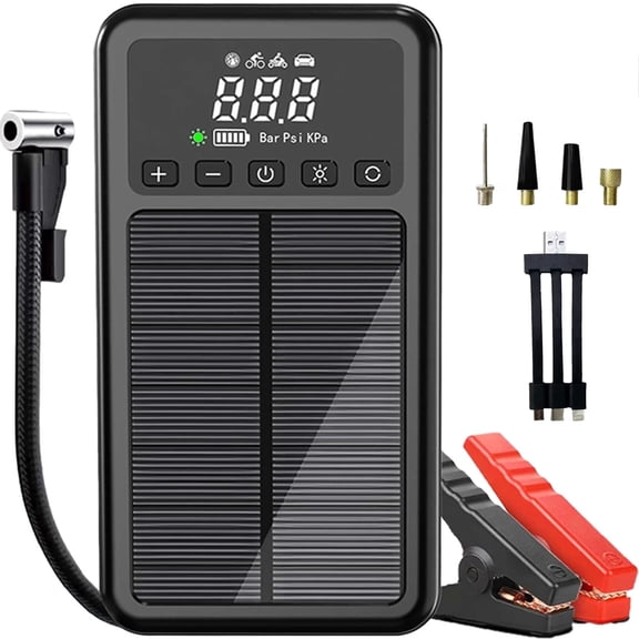 10000mAh Car Jump Starter with Air Compressor Solar charging 150PSI,12V Car Battery Charger Jumper Starter, LED Screen, 3 Modes Flashlight