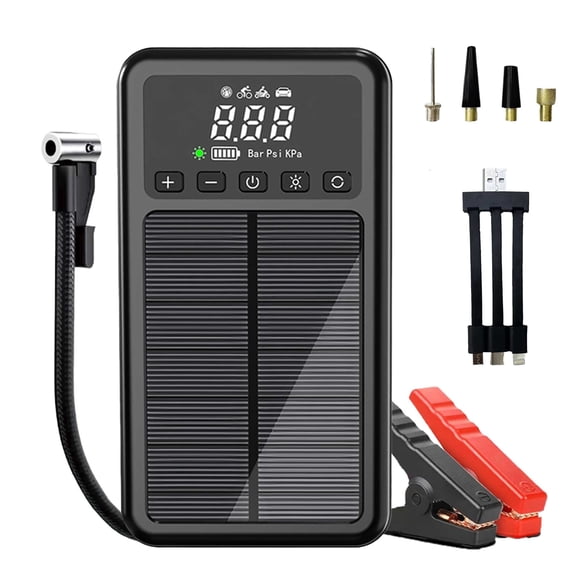10000mAh Car Jump Starter with Air Compressor Solar charging 150PSI,12V Car Battery Charger Jumper Starter, LED Screen, 3 Modes Flashlight