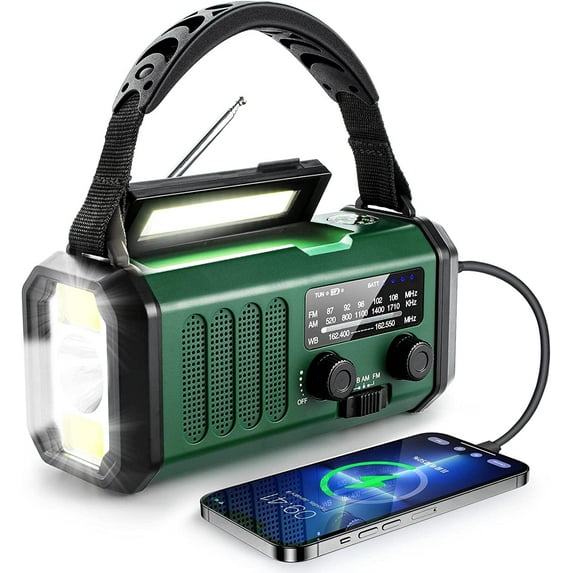 10000mAh Crank Radio, Emergency Radio, Solar Radio, NOAA/AM/FM Weather Radio, USB Type-C Charging, Dynamo Radio, Polymer Battery, Torch & LED Reading Light, SOS Alarm, Compass for Camping