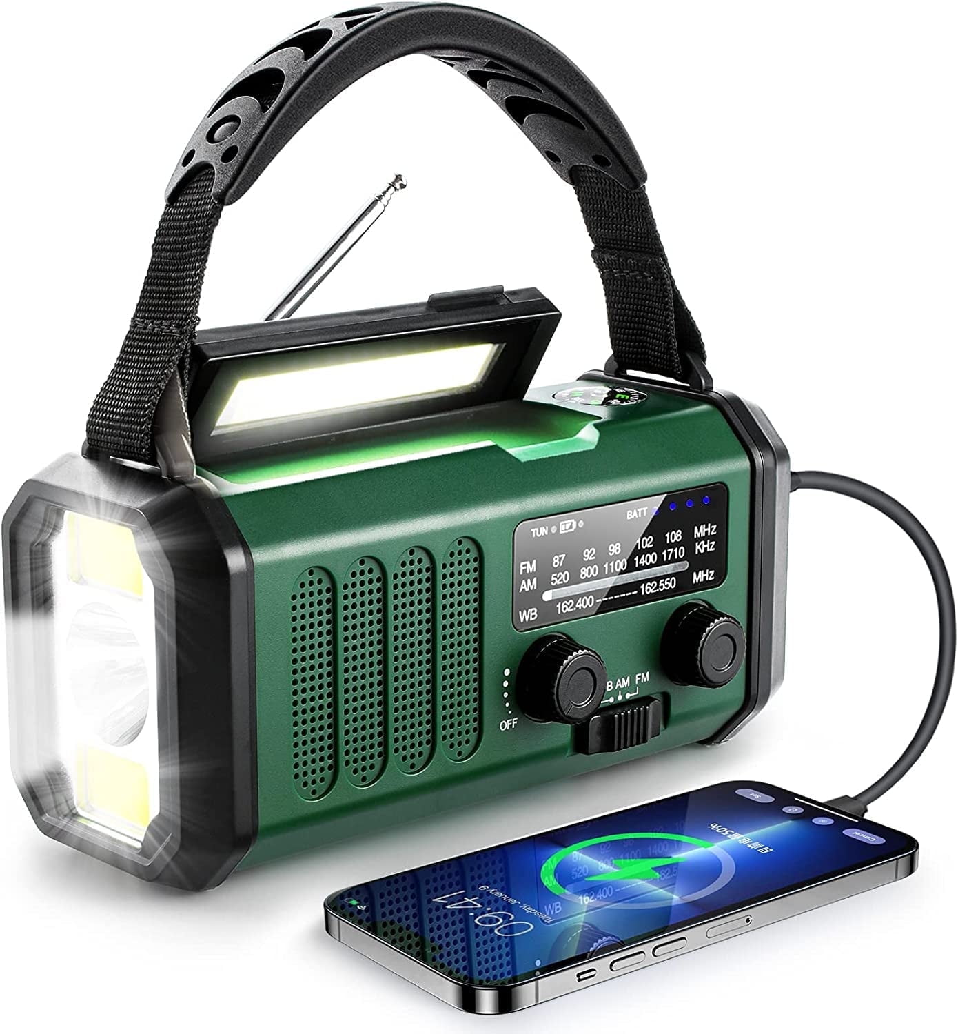 10000mAh Crank Radio, Emergency Radio, Solar Radio, NOAA/AM/FM Weather Radio, USB Type-C Charging, Dynamo Radio, Polymer Battery, Torch & LED Reading Light, SOS Alarm, Compass for Camping - Walmart.com