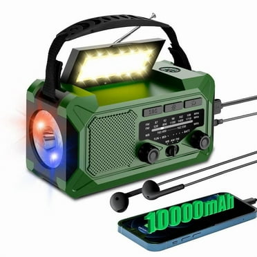 10000mAh Emergency Hand Crank Radio with LED Flashlight, AM/FM NOAA Portable Weather Alert Radio, Solar Powered Radio with Phone Charger, USB Charged, SOS Alarm, Compass for Outdoors Audio
