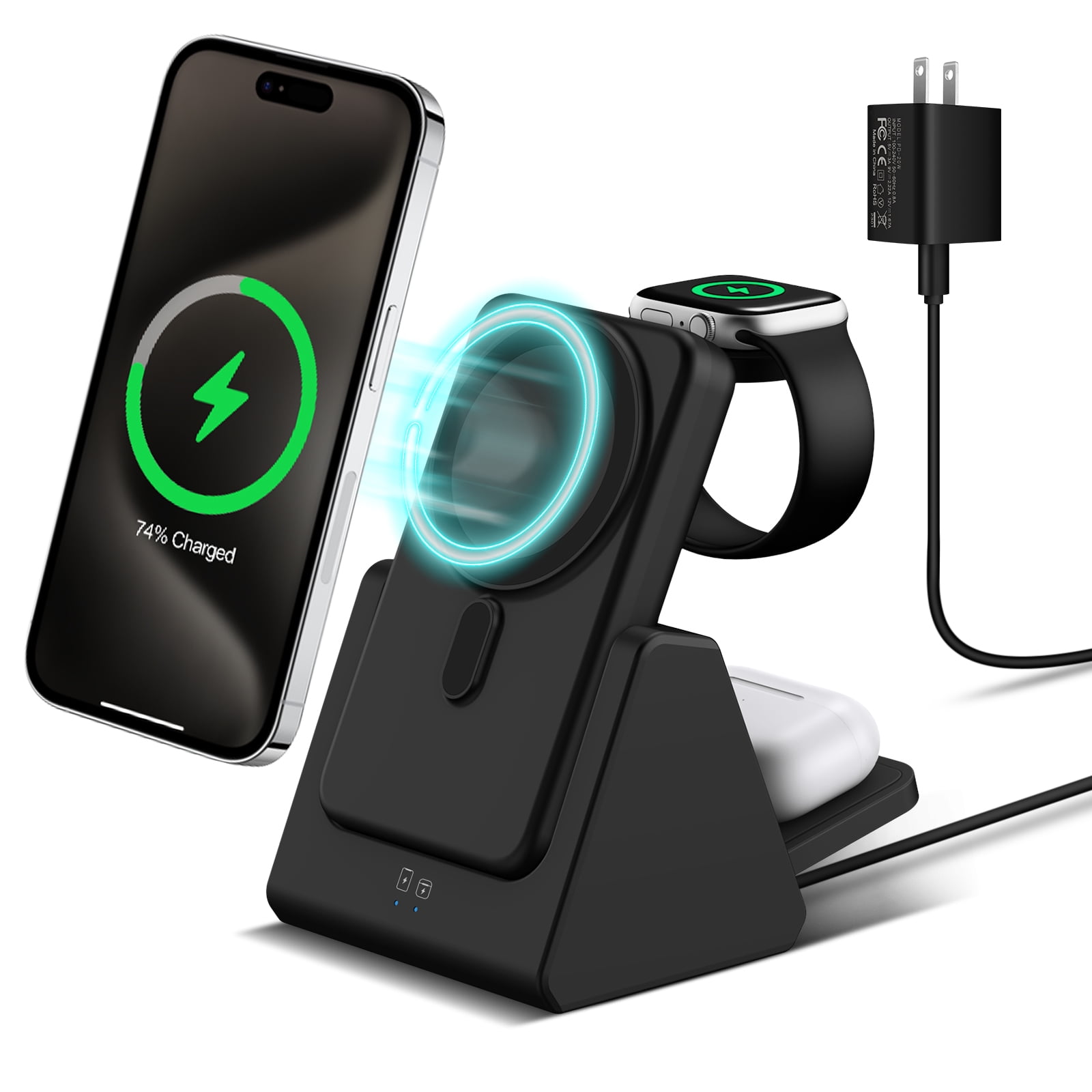 10000mAh MagSafe Charger, 3 in 1 Wireless Charging Station for iPhone 16/15/14/13, Apple Watch