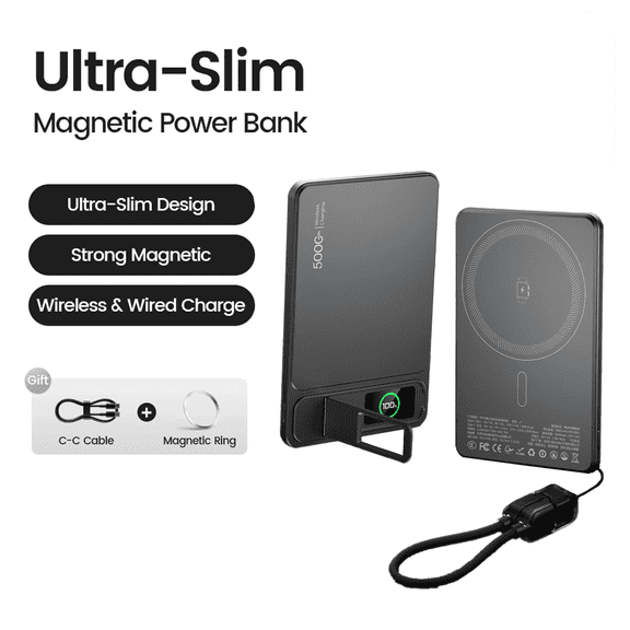10000mAh Magnetic Power Bank 15W PD 20W Wired Charging Thin Card-Sized Slim Portable Power Pack for iPhone 17 Samsung