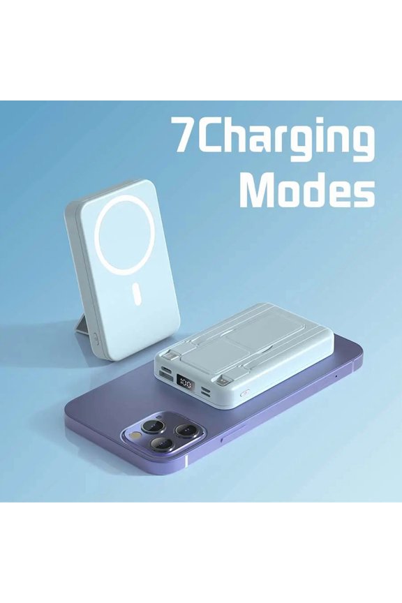 10000mAh Magnetic Power Bank, Foldable Wireless Portable Charger with LED Display, Comes with Type-C Cable, Supports Fast Charging and Lightning Input Charges Smartphones Android
