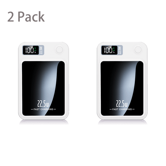 10000mAh Magnetic Wireless Charger, 22.5W Turbo Charge with LED Screen, Charge 2 Phones Simultaneously for iPhone 16 15, Android, Essential for Camping and Hiking White(2 Pack)