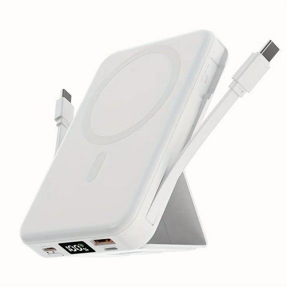 10000mAh Mini Power Bank with Built-in 2 Cables, PD22.5W Super Fast Charging & 15W Magnetic Wireless Charging, Stand & Digital Display, Airplane-Friendly for Office/Travel (Universal Compatibility)