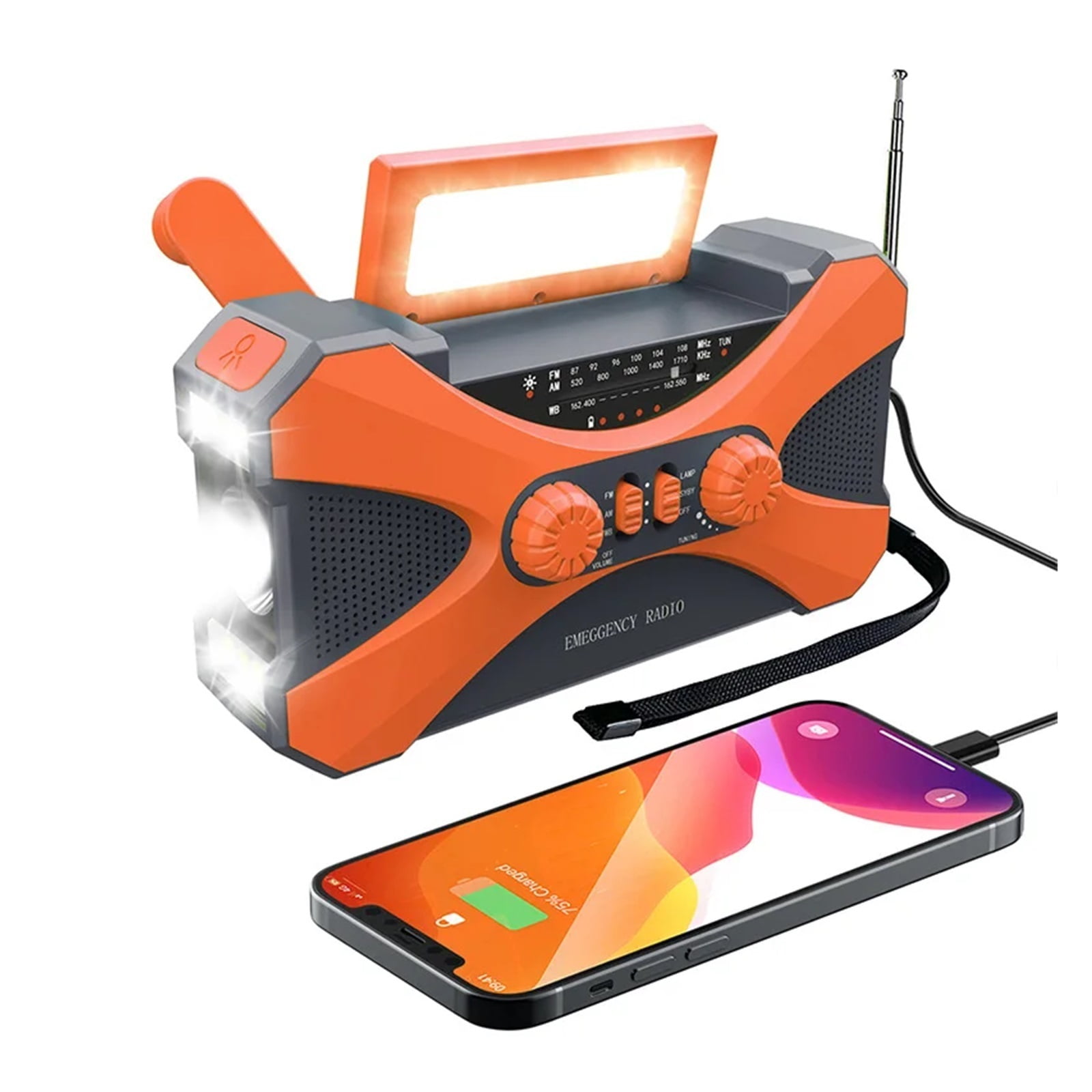 10000mAh Multifunctional Radio Hand Crank Solar USB Charging FM AM WB NOAA Weather Radio Emergency LED Flashlight Torch Power