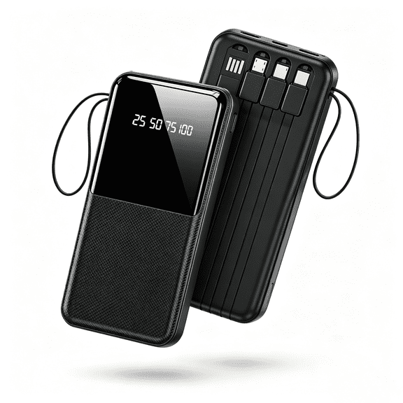 10000mAh Portable Charger with Built in Cable Fast Charging Battery Pack Slim 6 Outputs 3 Inputs LED Display Phone Charger for iPhone Samsung Android, Travel Essential Gift, Black