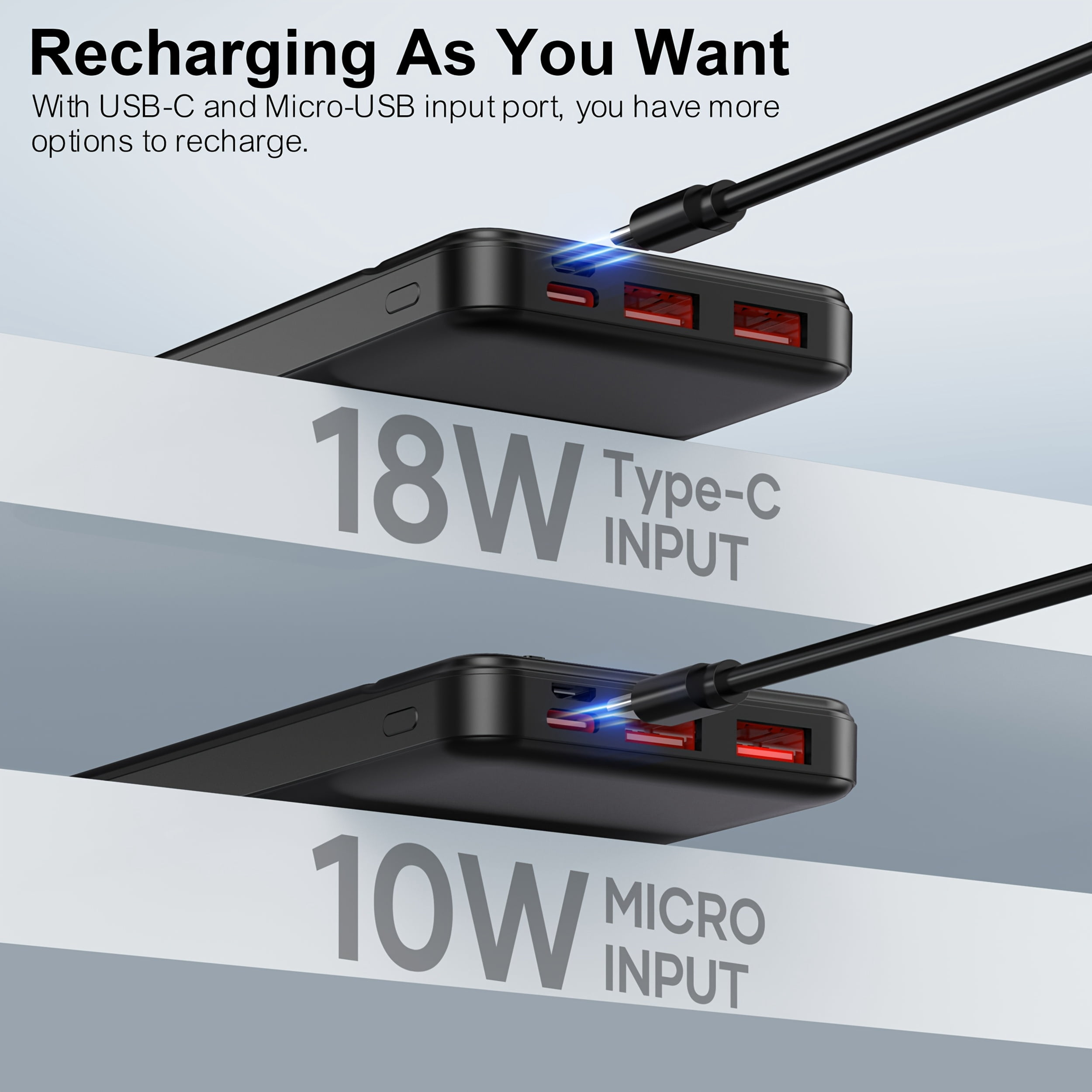 10000mAh Portable Charger Power Bank PD 22.5W Battery Pack Quick Charge 3.0 for Smartphones, Tablets, Heated Clothes, And More USB Devices. Great Gifts Choice.