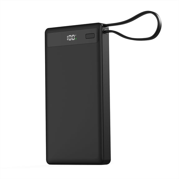 10000mAh Portable Power Bank with Built-in Cables, 22.5W Fast Charging Battery Pack, LED Digital Display, Compatible with iPhone, Samsung, iPad and More, Black