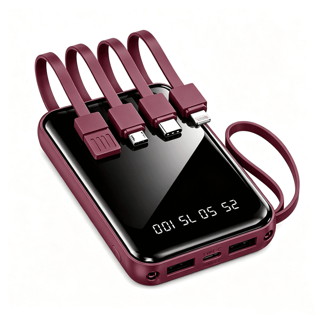 10000mAh Portable Power Bank,Built-in Cables with LED Display ...