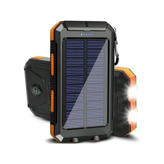 10000mAh Portable Solar Charger - Flashlight, Compass, USB/Type-C/Micro - For iPhone/Android - Outdoor Emergency Power, Gift Option