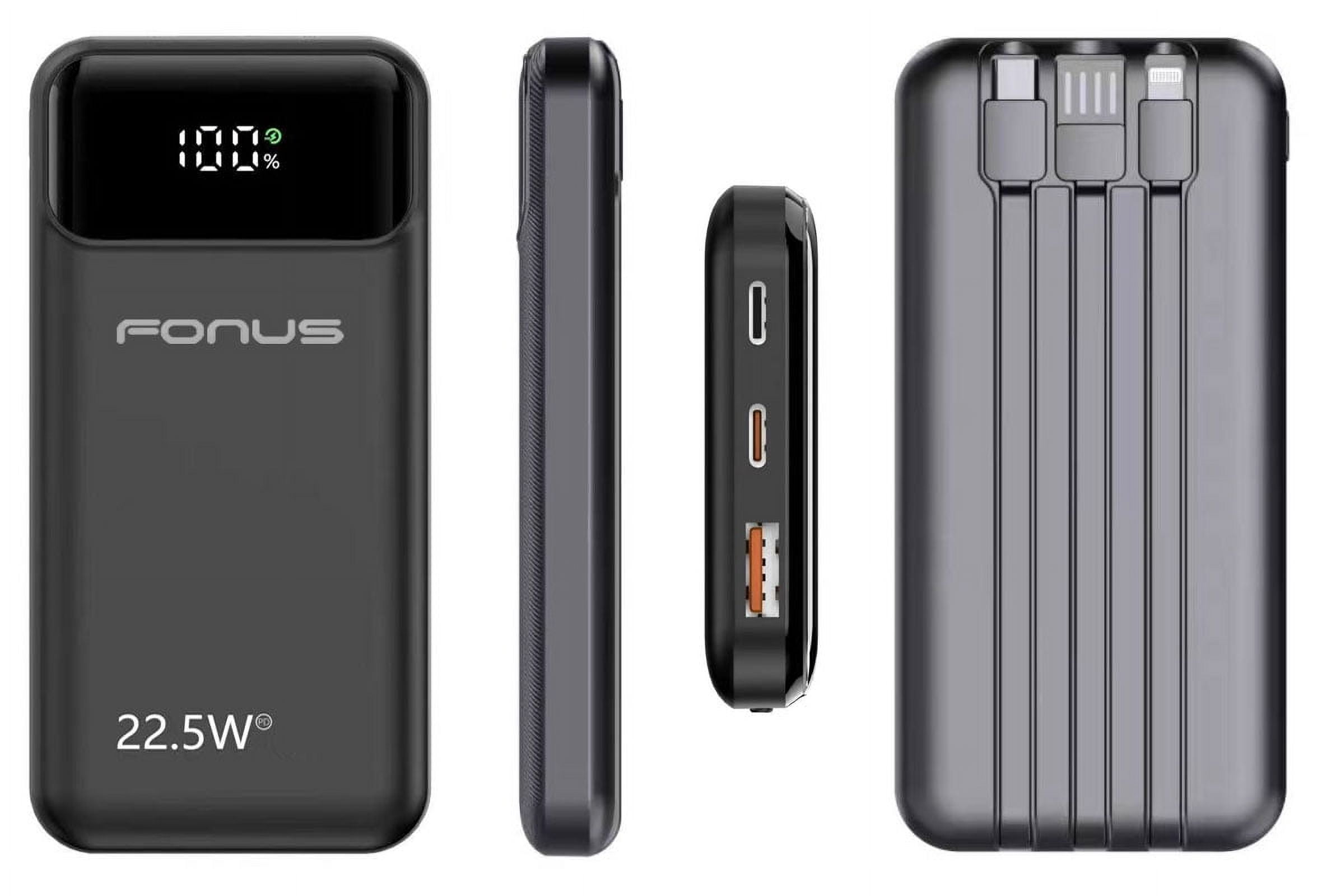 10000mAh Power Bank 22.5W PD Fast Charge for Motorola Moto G 5G (2022)/G 5G (2023)/5G (2024)/5G (2025) - Backup Battery Portable Charger Built-in Cable LED Display 1-Port USB 2-Port USB-C