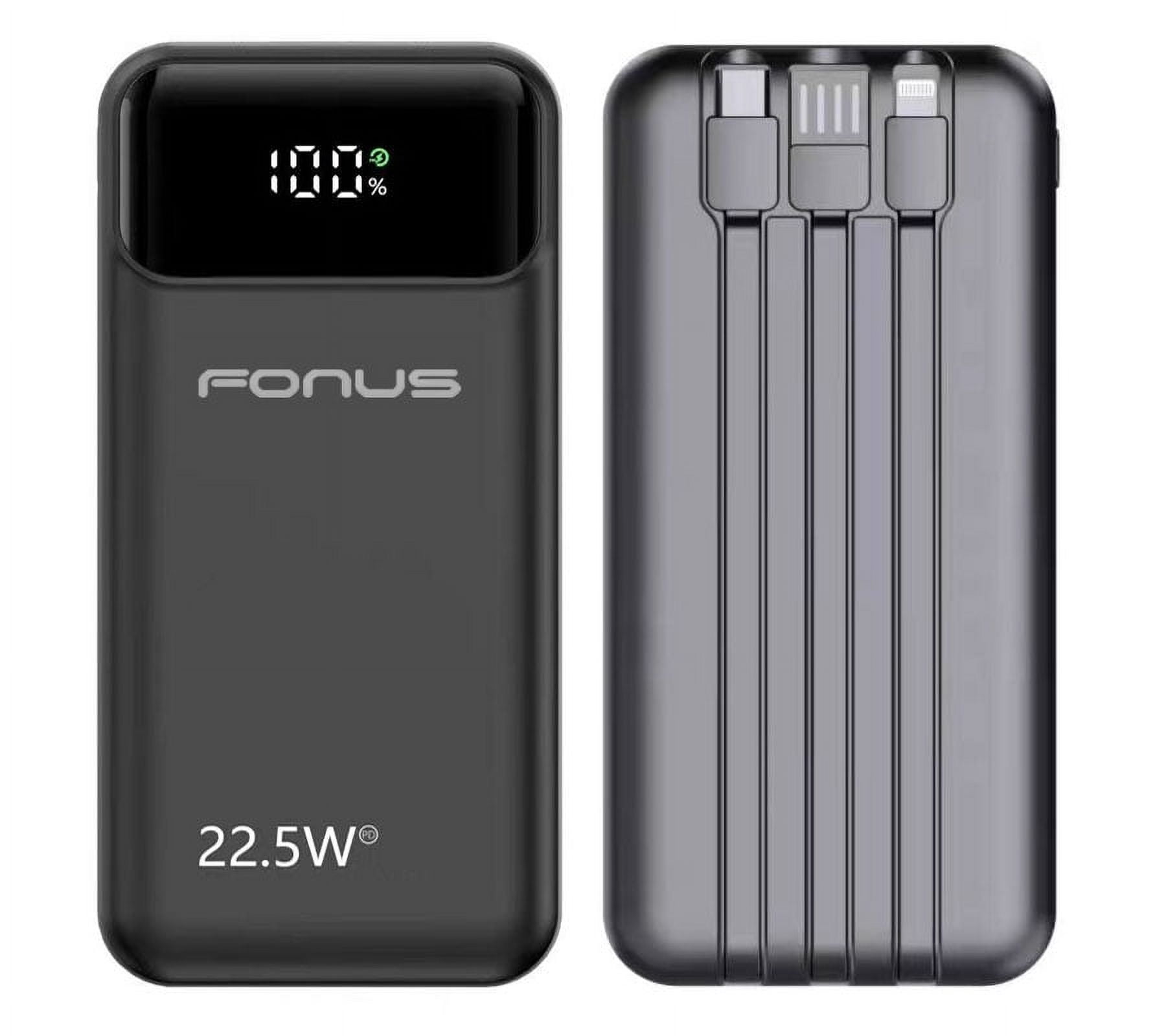 10000mAh Power Bank 22.5W PD Fast Charge for Samsung Galaxy A15 5G/A24/A25 5G/A34 5G/A35 5G/A54 5G/A55 5G - Backup Battery Portable Charger Built-in Cable LED Display 1-Port USB 2-Port USB-C
