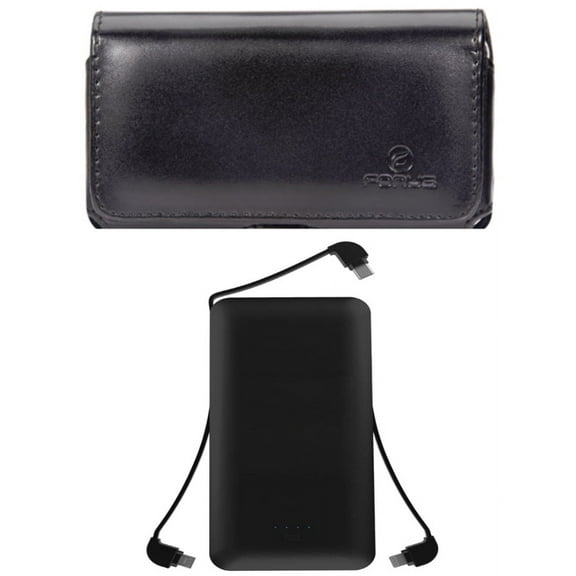 10000mAh Power Bank & Case Belt Clip for iPhone 15 Pro - Charger Backup Battery Portable USB Port and Leather Swivel Holster Loops P3O for iPhone 15 Pro (6.1")