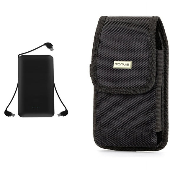 10000mAh Power Bank & Case Belt Clip for iPhone 15 Pro - Charger Backup Battery Portable USB Port and Swivel Holster Rugged Cover B9J for iPhone 15 Pro (6.1")