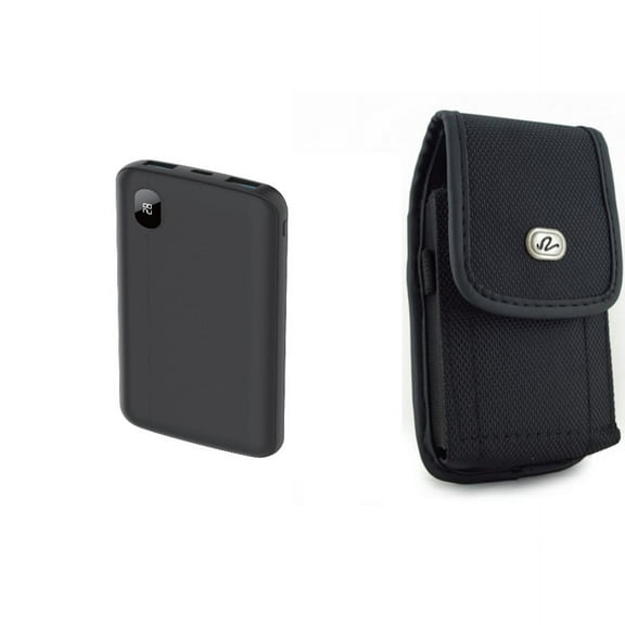 10000mAh Power Bank & Case Belt Clip for iPhone 15 Pro Max - LED Display Backup Battery Portable Charger Slim and Rugged Holster Canvas Cover Y7R for iPhone 15 Pro Max (6.7")