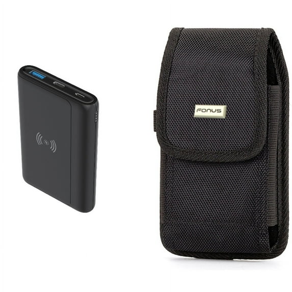 10000mAh Power Bank & Case Belt Clip for iPhone 15 Pro - Wireless Charging Backup Battery Portable Charger Slim and Swivel Holster Rugged Cover Z6G for iPhone 15 Pro (6.1")