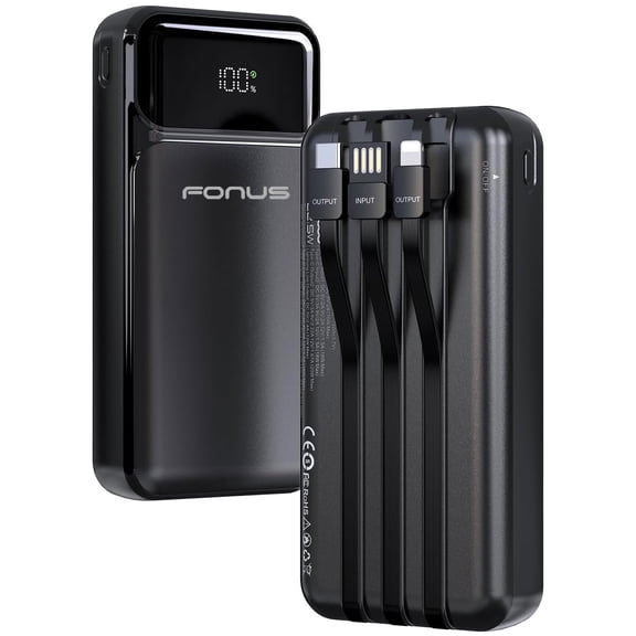 10000mAh Power Bank Compatible With Google Pixel 5/6/7/8/9/10 - 22.5W PD Fast Charge Backup Battery Portable Charger Built-in Cable LED Display