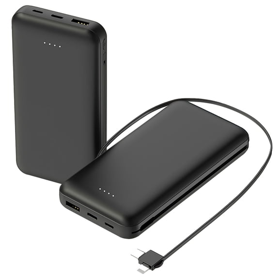 10000mAh Power Bank Portable Charger with US Plug 2 Built-in Cables External Battery Pack with 4 Ouputs 3 Inputs Fit For IOS Phone 14 Android And More