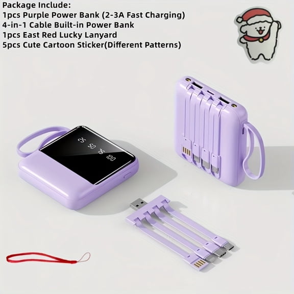 10000mAh Power Bank with 22.5W Super Fast Charging, 4-in-1 Detachable Cable & LED Light, Portable Phone Charger for Travel