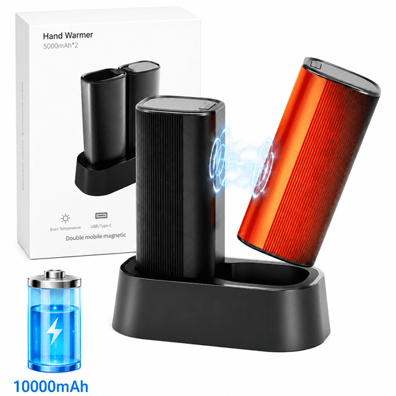 2 Pack Hand Warmers Rechargeable - 10000 mAh Magnetic Hand Warmers with Charge Base,4 Heat Settings & 8 Hrs Warmth,Reusable Portable Pocket Heater for Hunting Camping Winter Gifts,Black