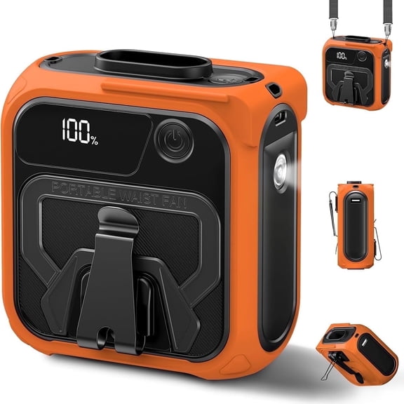 Foluu Outdoor Rechargeable Portable Waist Fan, 10000mAh, 5-Speed, Cooling Wearable Clip-On, 42 ft/s Max, Portable Neck Fan